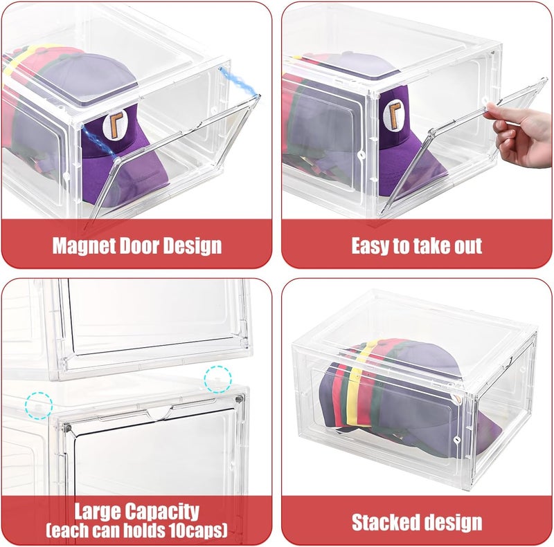 Uni HIMO 4 Pack Clear Hat Storage Box, Stackable with Magnetic Door, Holds 8 Hats Each - Image 3